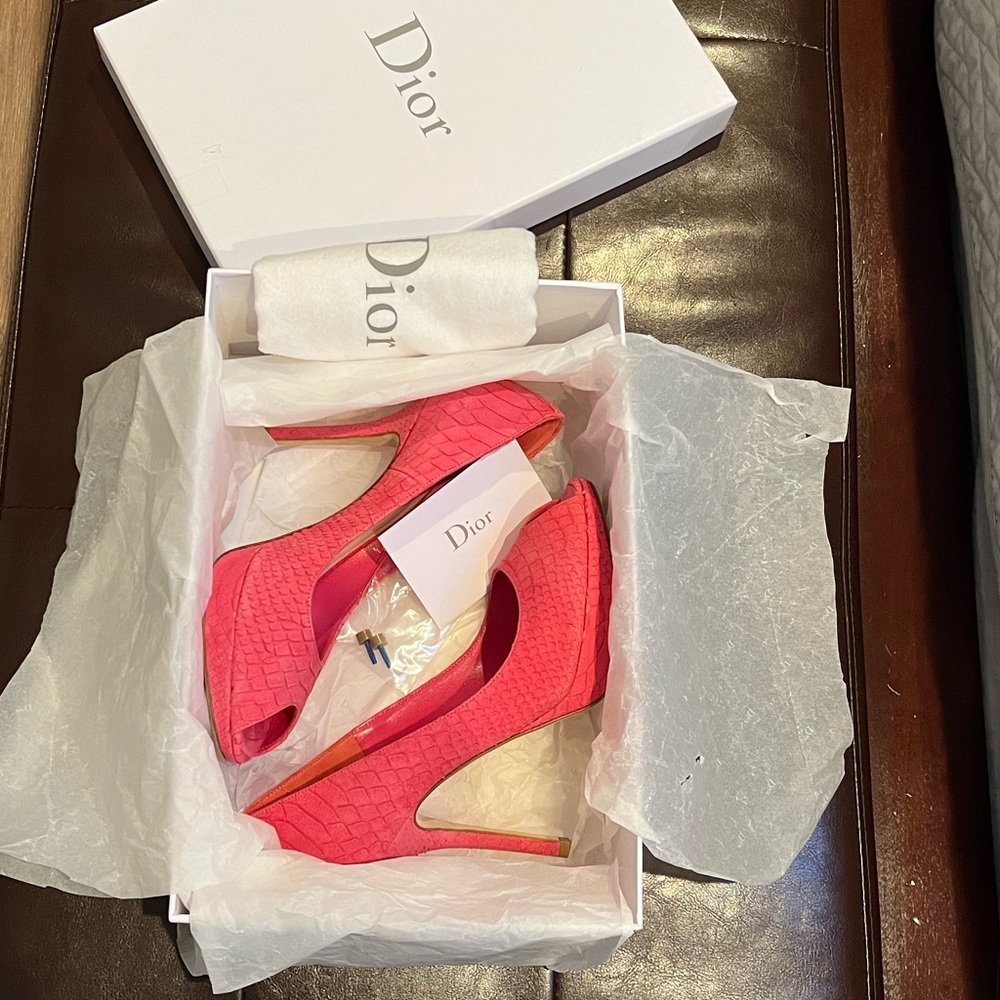 🔥 CHRISTIAN DIOR Peep toe platform heels 👠PINK SIZE 37,5/US 7,5 - Picture 4 of 11